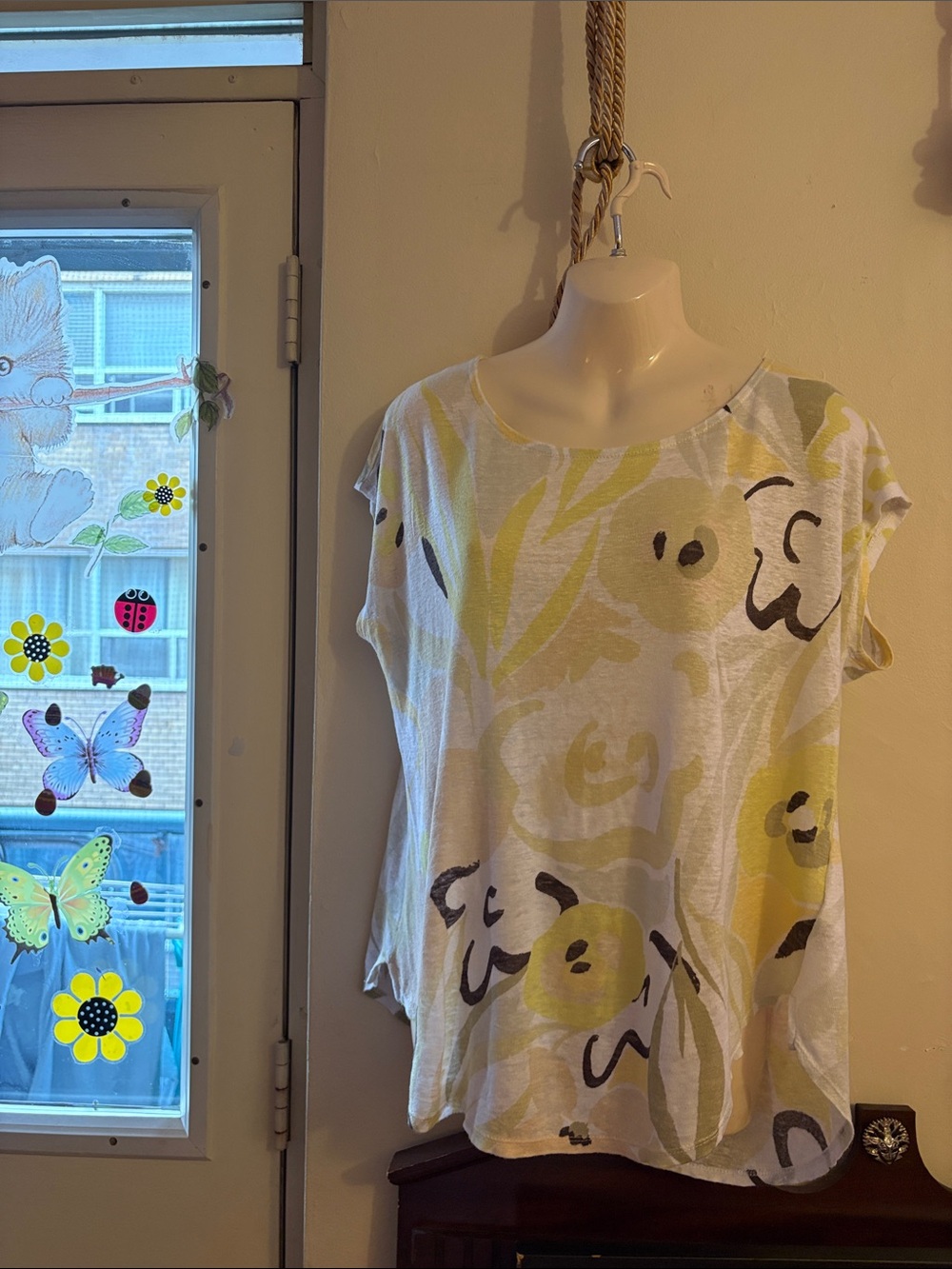 Rachel Zoe Yellow and Cream Abstract Floral Short-Sleeve Tunic